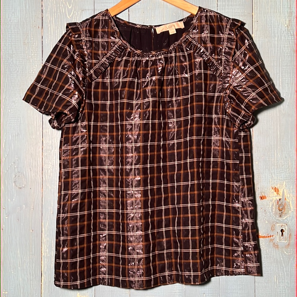 Loft Metallic Plaid Holiday Dress Top